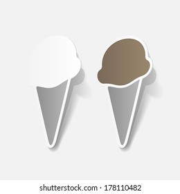 Realistic paper sticker: ice cream. Isolated illustration icon
