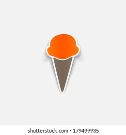 Realistic paper sticker: ice cream. Isolated illustration icon