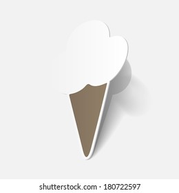 Realistic paper sticker: ice cream. Isolated illustration icon