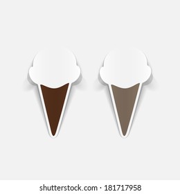 Realistic paper sticker: ice cream. Isolated illustration icon