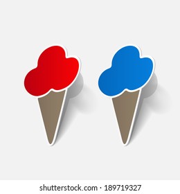 Realistic paper sticker: ice cream. Isolated illustration icon