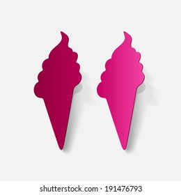 Realistic paper sticker: ice cream. Isolated illustration icon