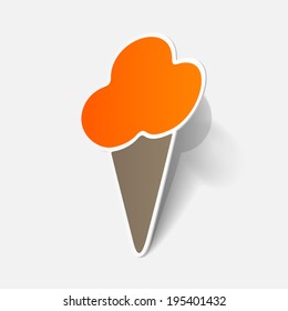 Realistic paper sticker: ice cream. Isolated illustration icon