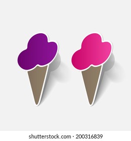 Realistic paper sticker: ice cream. Isolated illustration icon