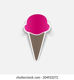Realistic paper sticker: ice cream. Isolated illustration icon