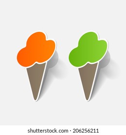 Realistic paper sticker: ice cream. Isolated illustration icon