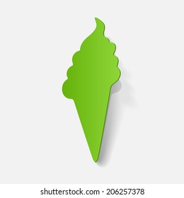 Realistic paper sticker: ice cream. Isolated illustration icon