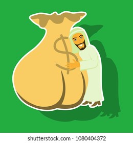 realistic paper sticker on theme Arabic business Muslim and bag money
