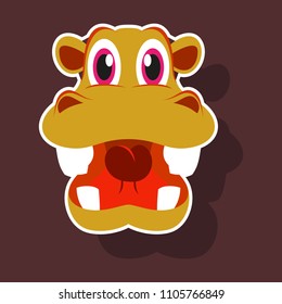 realistic paper sticker on theme funny animal hippo