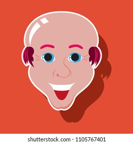 realistic paper sticker on theme humor bald-headed man