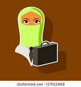 realistic paper sticker on theme Arabic business Muslim Businesswoman