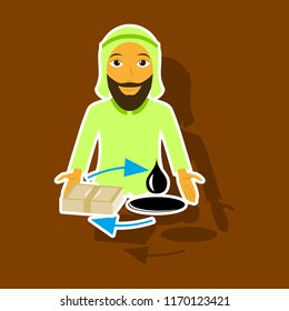 realistic paper sticker on theme Arabic business Arab businessman with oil