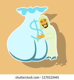 realistic paper sticker on theme Arabic business Muslim and bag money