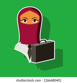 realistic paper sticker on theme Arabic business Muslim Businesswoman