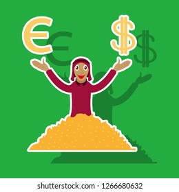 realistic paper sticker on theme Arabic business arabic businessman with money