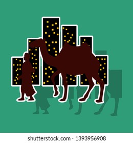 realistic paper sticker on theme Arabic business Arab with a camel