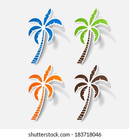 Realistic paper sticker: palm. Isolated illustration icon