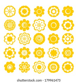 Realistic paper sticker: set of flowers. Isolated illustration icon