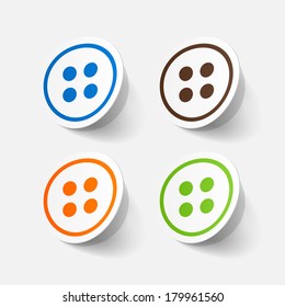 Realistic paper sticker: sewing Button. Isolated illustration icon
