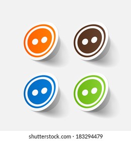 Realistic paper sticker: sewing Button. Isolated illustration icon
