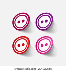Realistic paper sticker: sewing Button. Isolated illustration icon