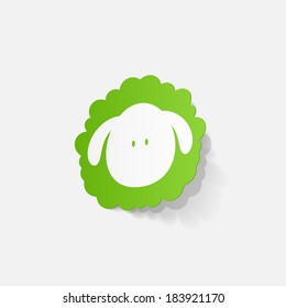 Realistic paper sticker: sheep. Isolated illustration icon