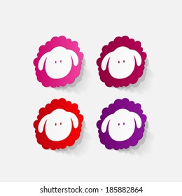 Realistic paper sticker: sheep. Isolated illustration icon