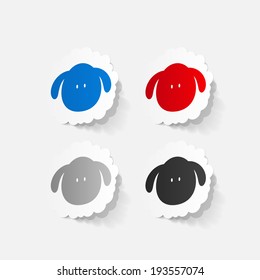 Realistic paper sticker: sheep. Isolated illustration icon