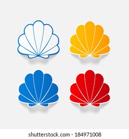 Realistic paper sticker: shell. 