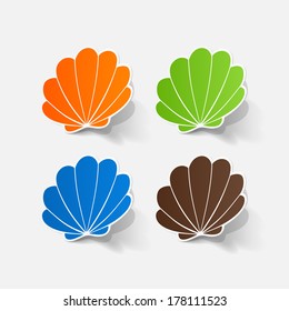 Realistic paper sticker: shell. Isolated illustration icon