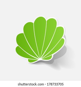 Realistic paper sticker: shell. Isolated illustration icon