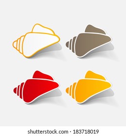 Realistic paper sticker: shell. Isolated illustration icon