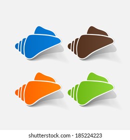 Realistic paper sticker: shell. Isolated illustration icon