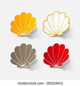 Realistic Paper Sticker: Shell. Isolated Illustration Icon