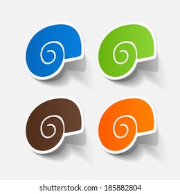 Realistic paper sticker: shell. Isolated illustration icon