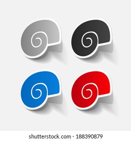 Realistic paper sticker: shell. Isolated illustration icon