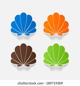 Realistic paper sticker: shell. Isolated illustration icon