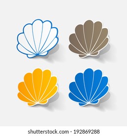 Realistic paper sticker: shell. Isolated illustration icon