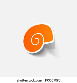 Realistic paper sticker: shell. Isolated illustration icon