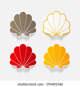 Realistic paper sticker: shell. Isolated illustration icon