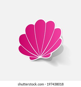 Realistic paper sticker: shell. Isolated illustration icon
