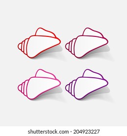 Realistic paper sticker: shell. Isolated illustration icon