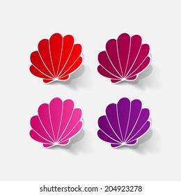 Realistic paper sticker: shell. Isolated illustration icon