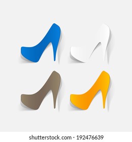 Realistic paper sticker: shoes. Isolated illustration icon