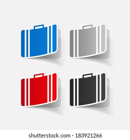 Realistic paper sticker: suitcase. Isolated illustration icon