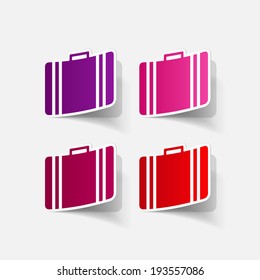 Realistic paper sticker: suitcase. Isolated illustration icon