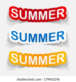 realistic paper sticker: summer. Isolated illustration icon