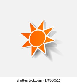 Realistic paper sticker: sun. Isolated illustration icon
