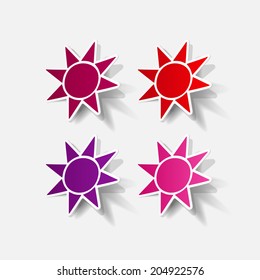 Realistic paper sticker: sun. Isolated illustration icon