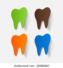 realistic paper sticker: tooth. Isolated illustration icon